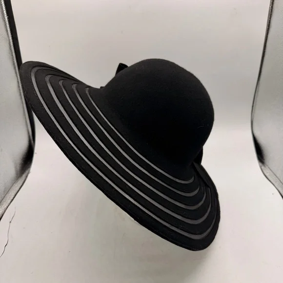 Banash Boston Wool Wide Brim Hat – Black with Ribbon Bow – NWT – Size 58 cm - Picture 5 of 10